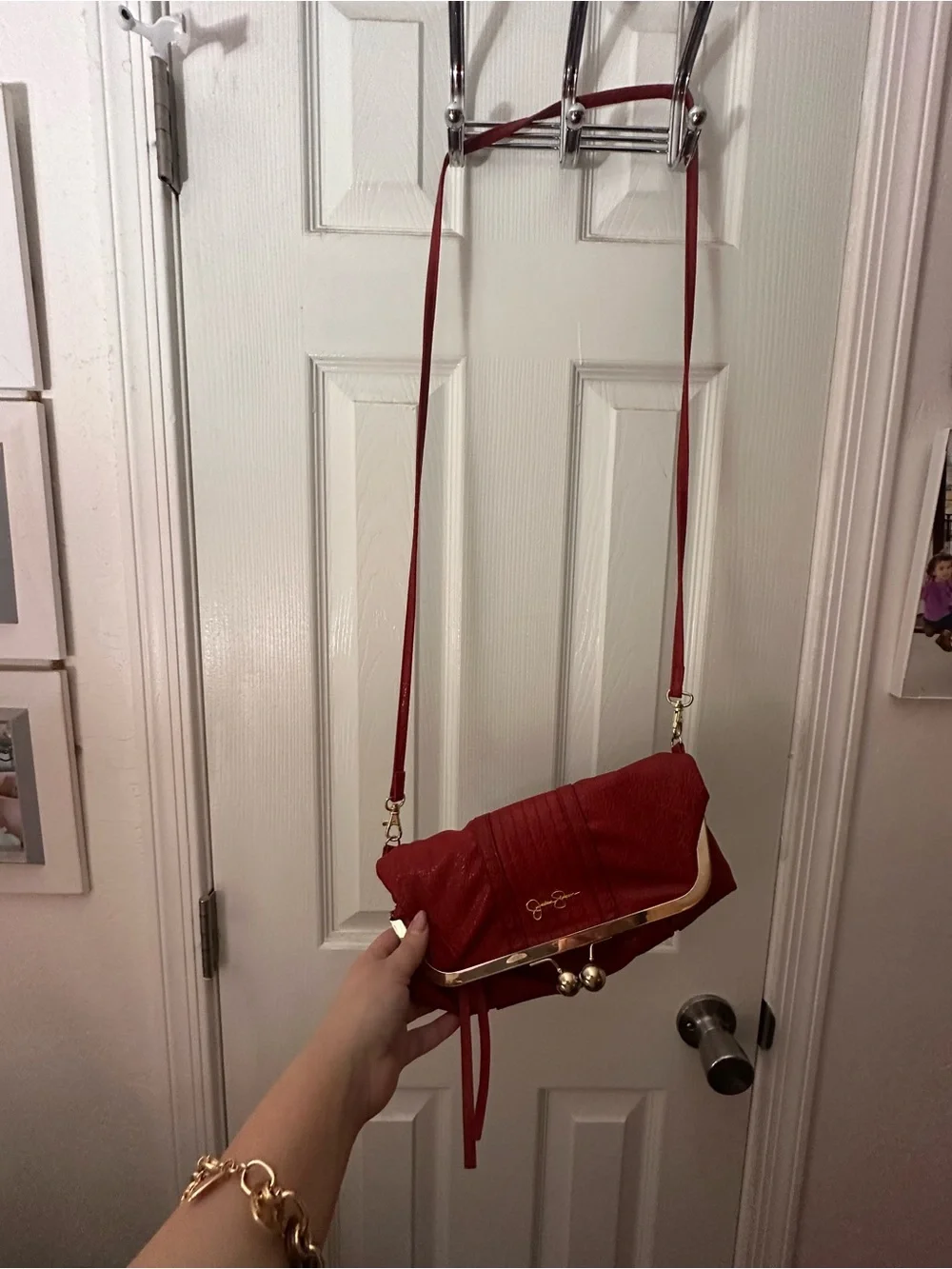Jessica Simpson Red Clutch with Gold Tone Frame